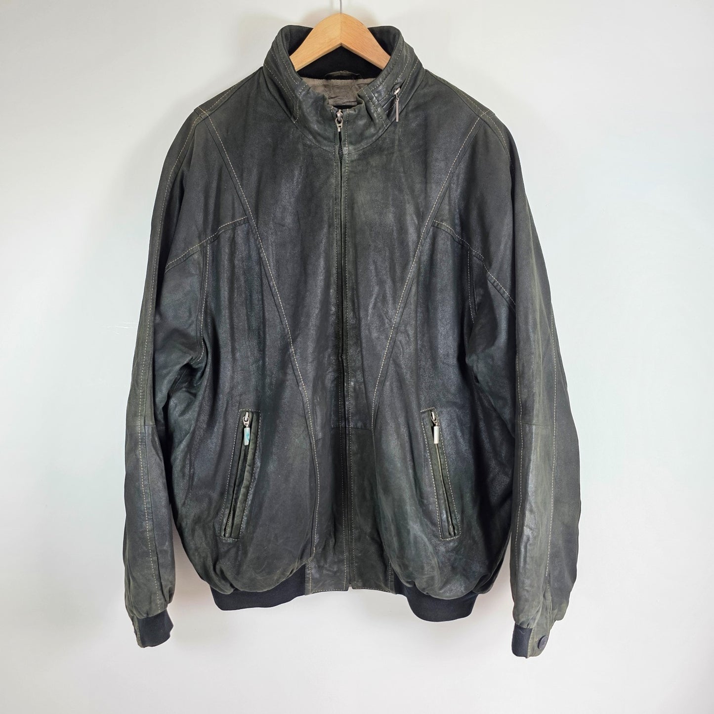 Vintage Abercrombie & Fitch Suede Bomber Jacket Green Mens XL EU 54 Leather