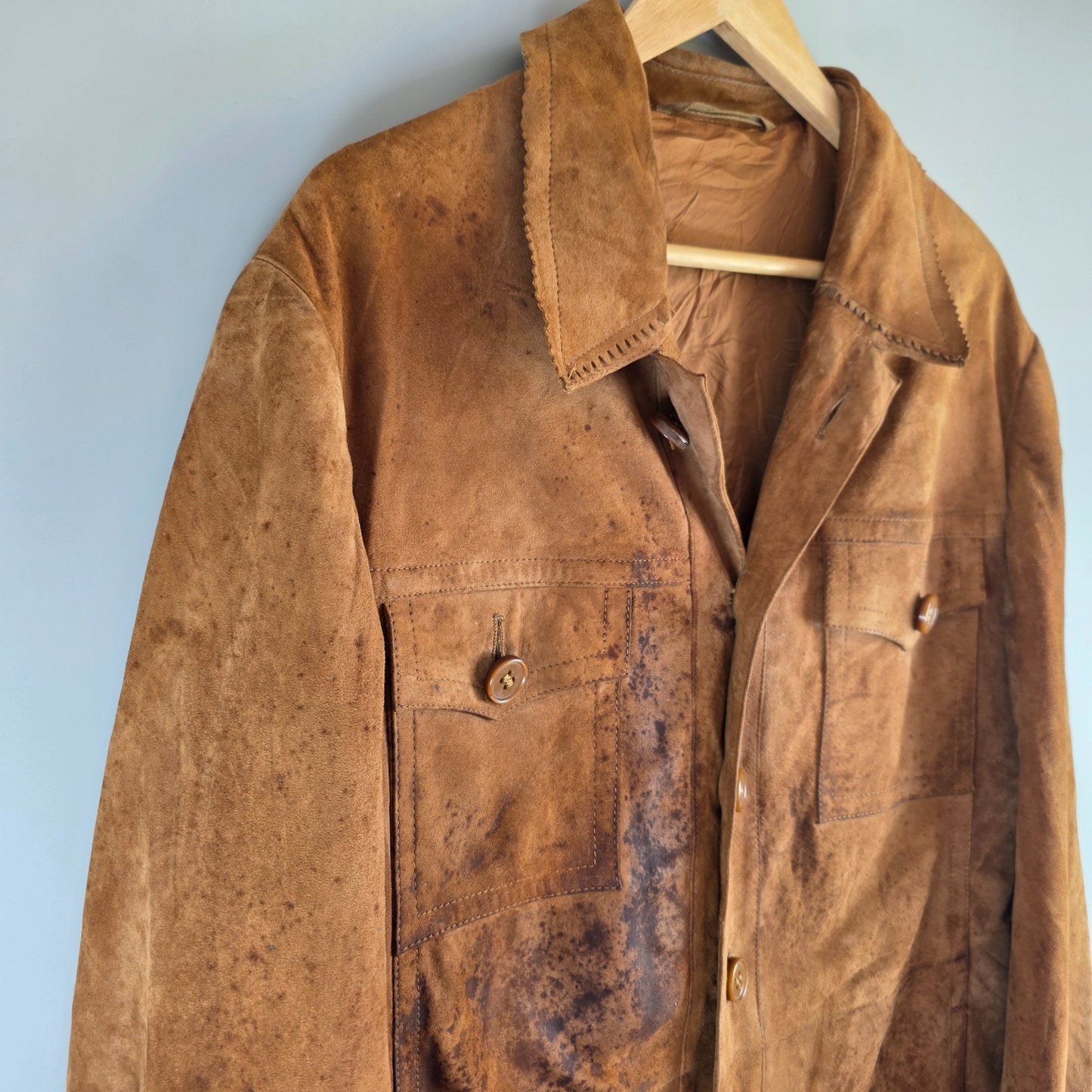 Vintage East German DDR Suede Jacket Brown Workwear Coat VEB Lederbekleidung