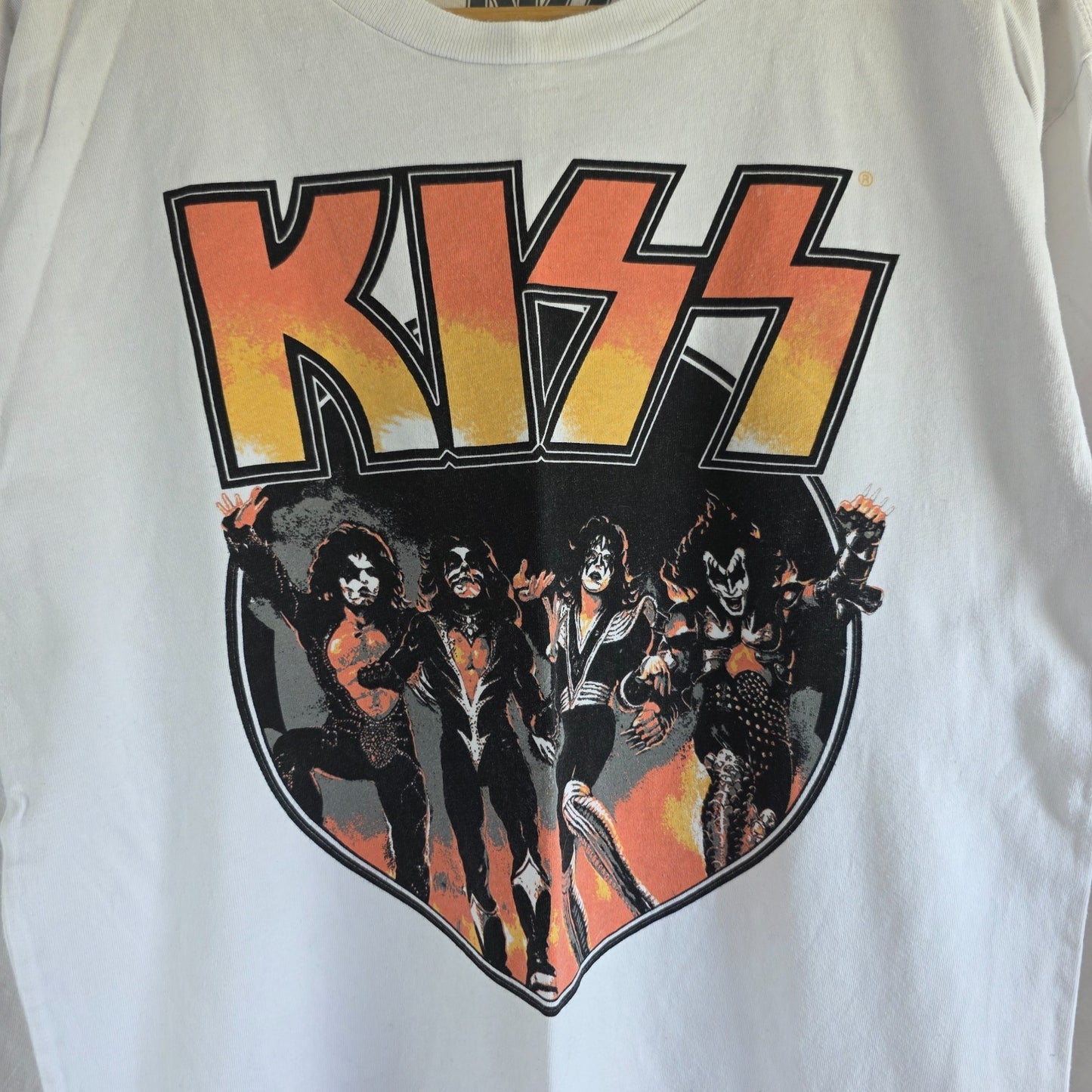 KISS Classic Rock Long Sleeve Band Tee White Graphic Music Shirt Size L