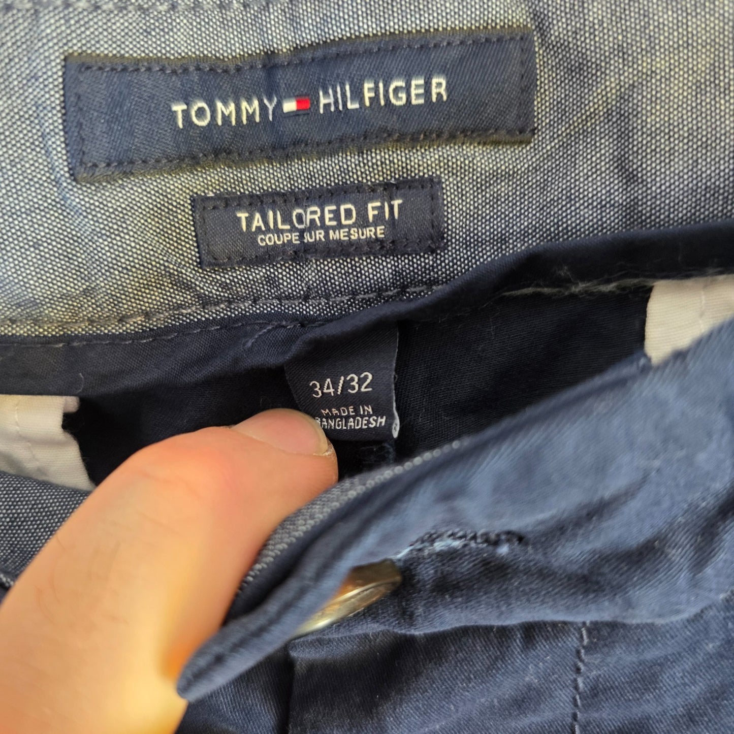 Tommy Hilfiger Chino Trousers W34 L28 Blue Tailored Fit Smart Casual Preppy