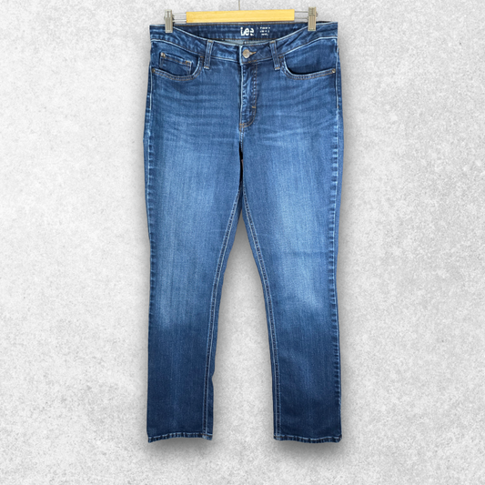 Lee Women’s Regular Straight Jeans Blue Mid Rise Stretch Denim W33 L30.5