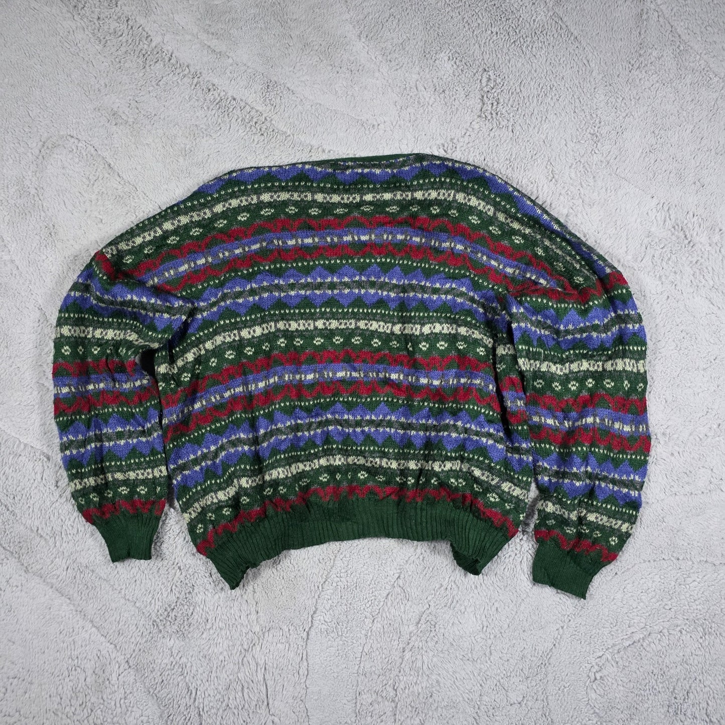 Vintage Multicolour Patterned Knit Cardigan Women’s S Green Blue Red