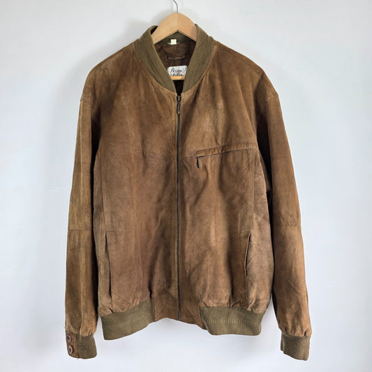 Vintage Rover & Lakes Suede Bomber Jacket Brown Mens L Germany Leather