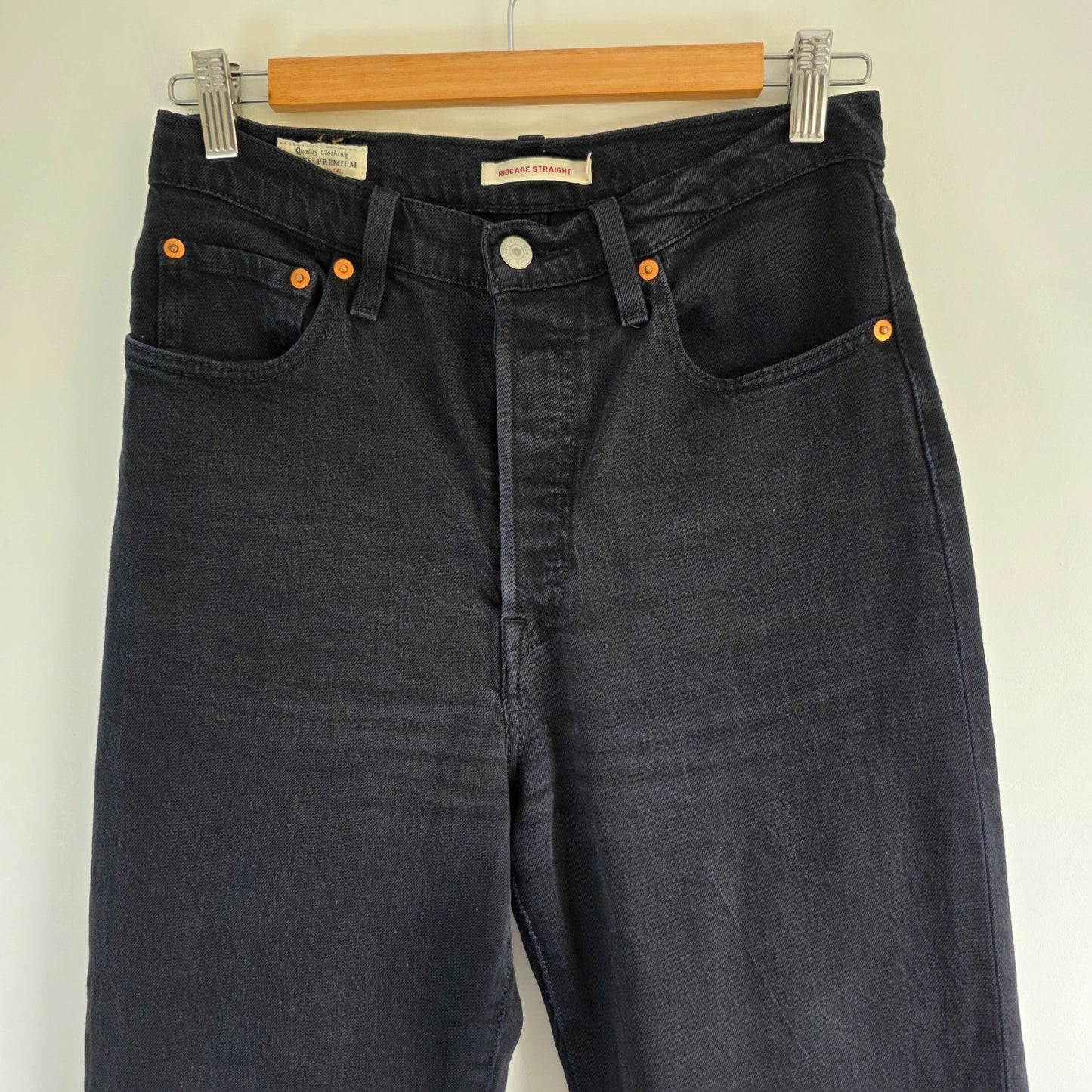 Levi's Ribcage Straight Jeans W27 L29 Black High Rise Women's Denim Y2K Mom Jean