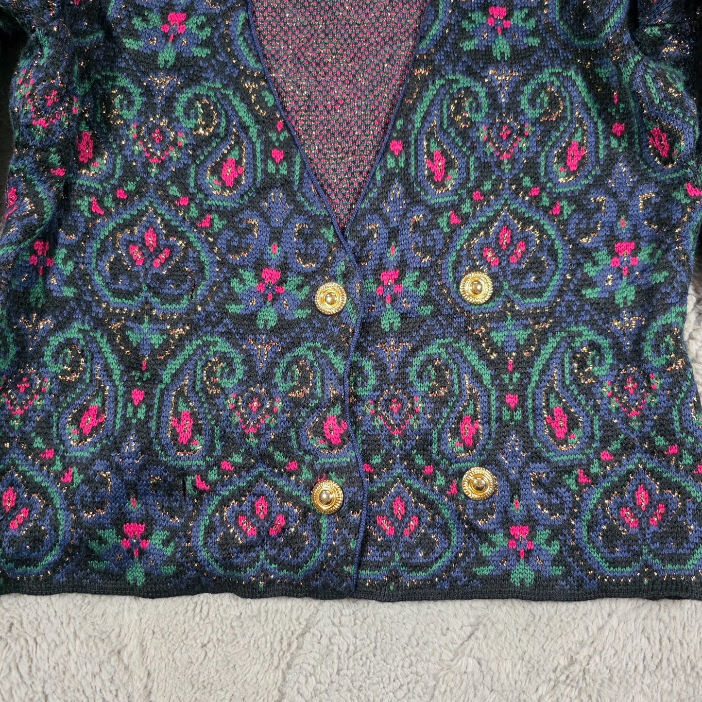 Susan Bristol Women’s S Vintage Patterned Knit Cardigan Paisley 90s