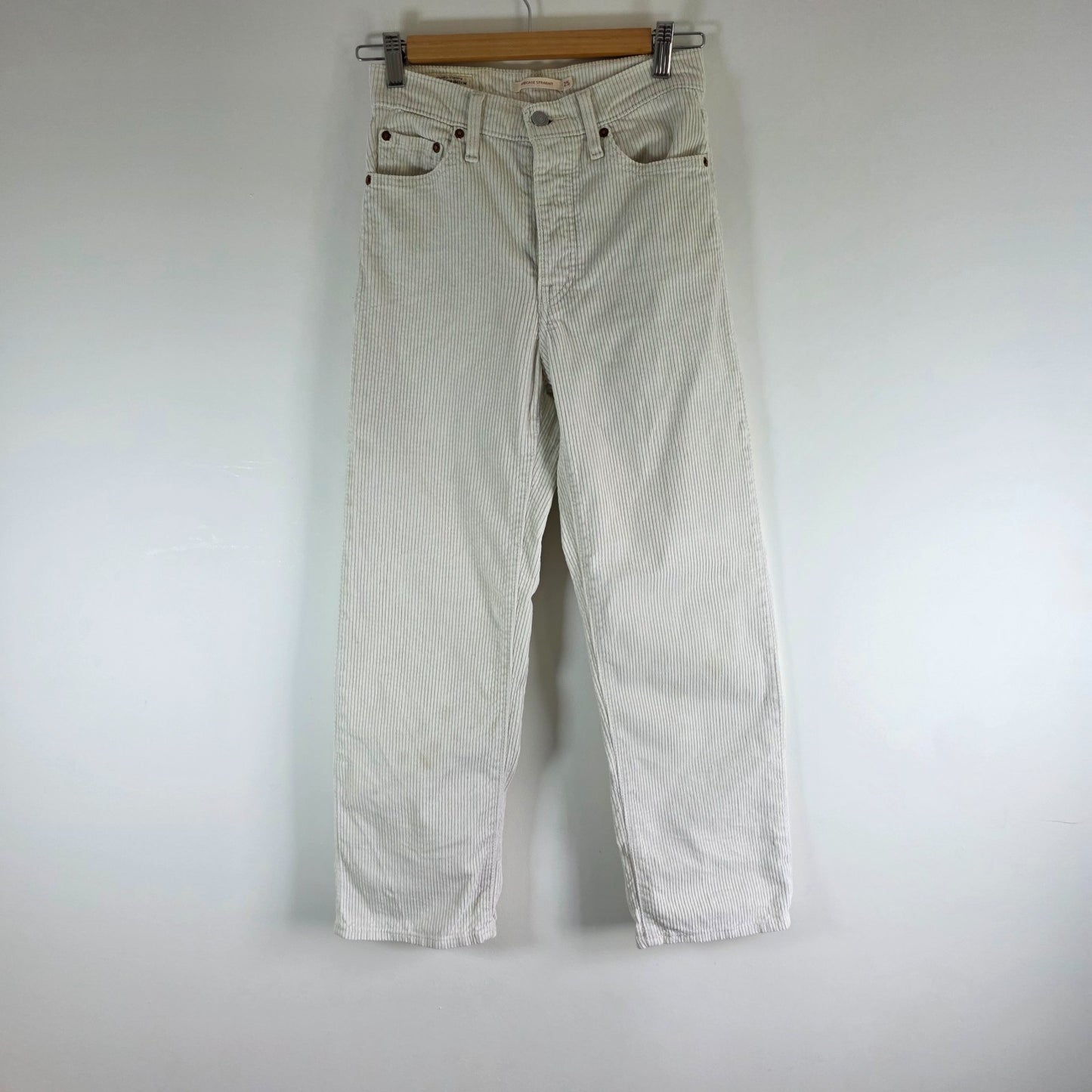 Levi's Ribcage Straight Corduroy Trousers Women's W25 L27 White Cream High Rise