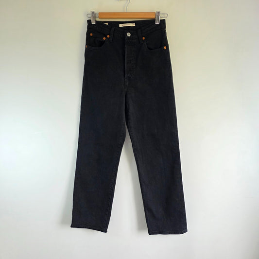 Levi's Ribcage Straight Jeans W27 L27 Black High Rise Women's Denim Trousers