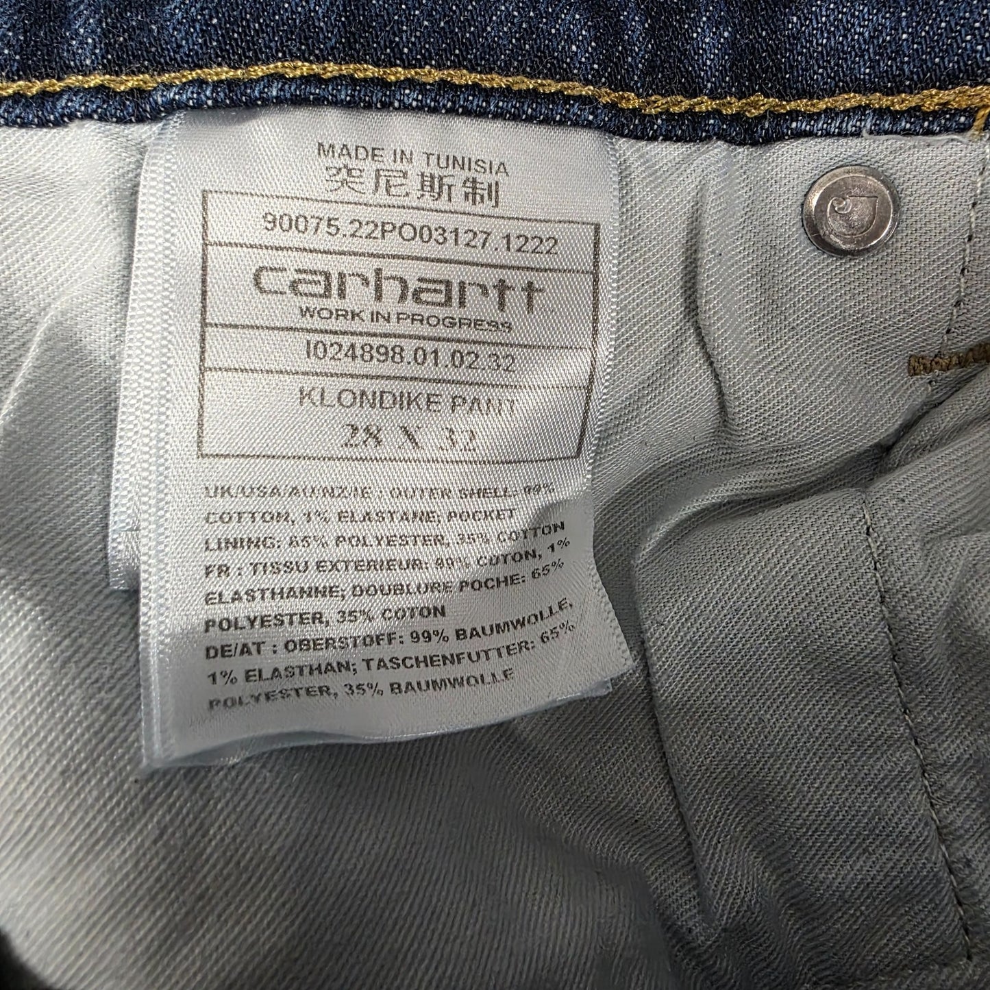 Carhartt WIP Klondike Pant Men’s W28 L32 Blue Slim Fit Denim