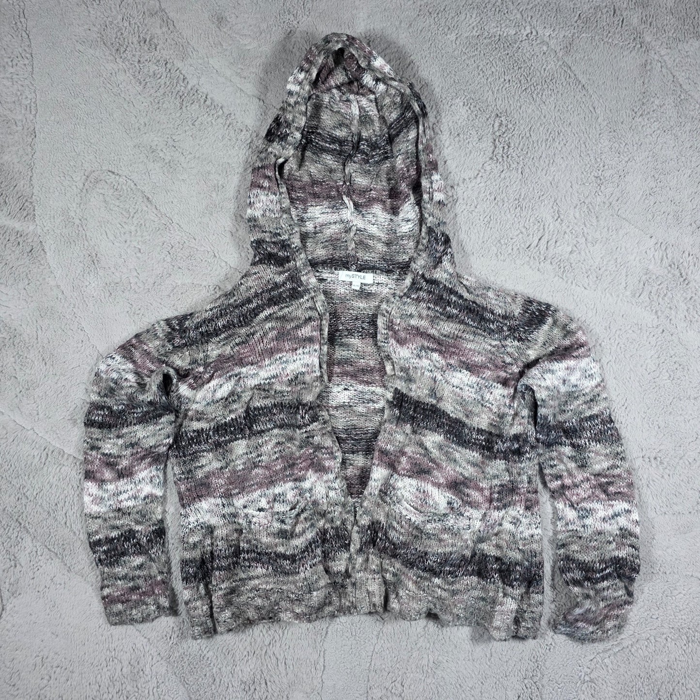 Vintage My Style Hooded Knit Cardigan Women’s XL Grey Marl Acrylic