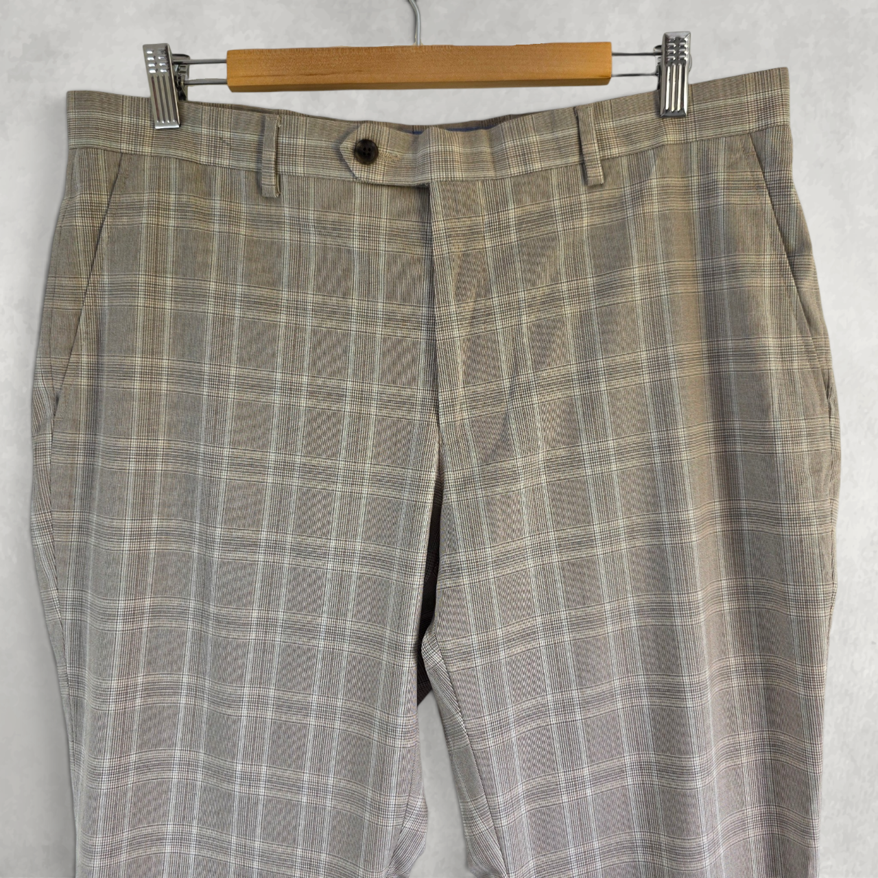 Tommy Hilfiger Men’s Check Smart Trousers W36 L30 Beige Slim Tailored Office