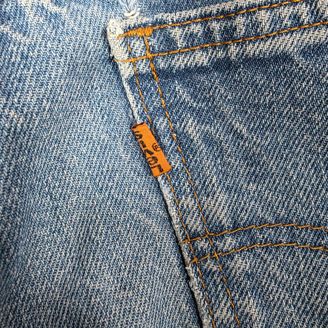 Vintage Levi’s Orange Tab Jeans W28 L34 (W29 L36 Tag) Blue Tapered Leg USA Style