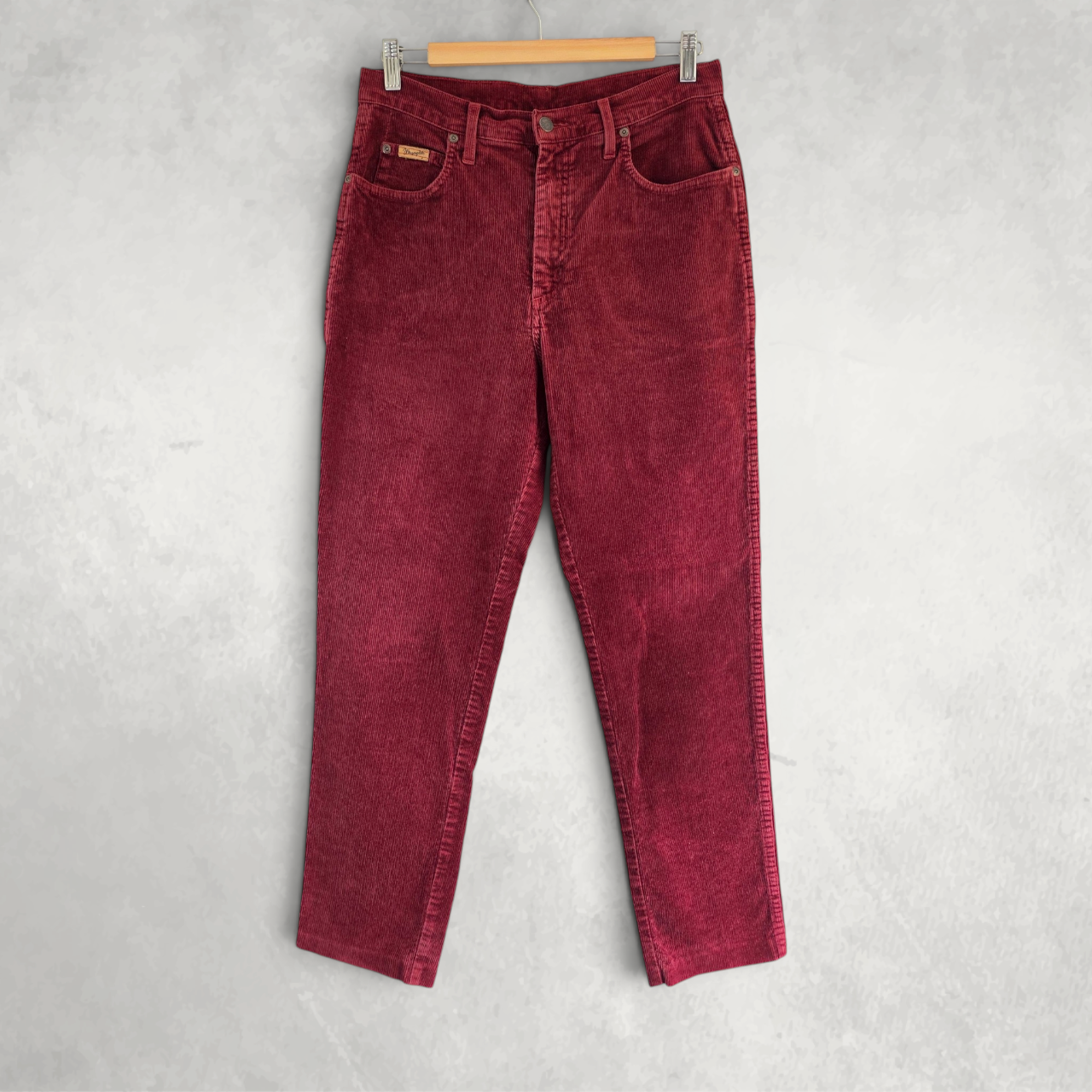 Wrangler Womens High Rise Corduroy Trousers Red Burgundy Straight Leg W30 L29