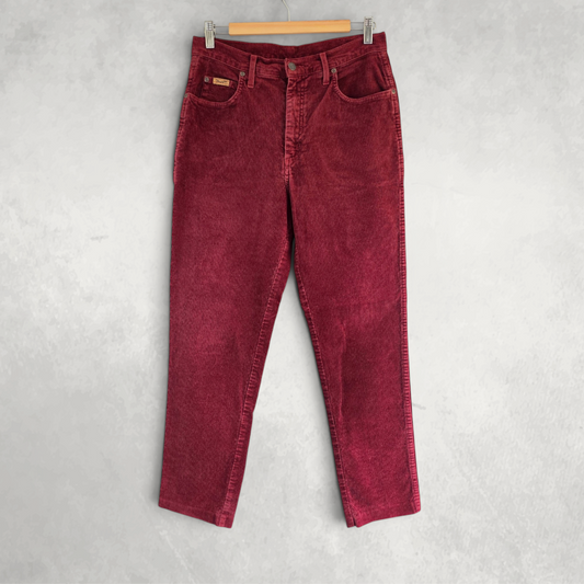 Wrangler Womens High Rise Corduroy Trousers Red Burgundy Straight Leg W30 L29