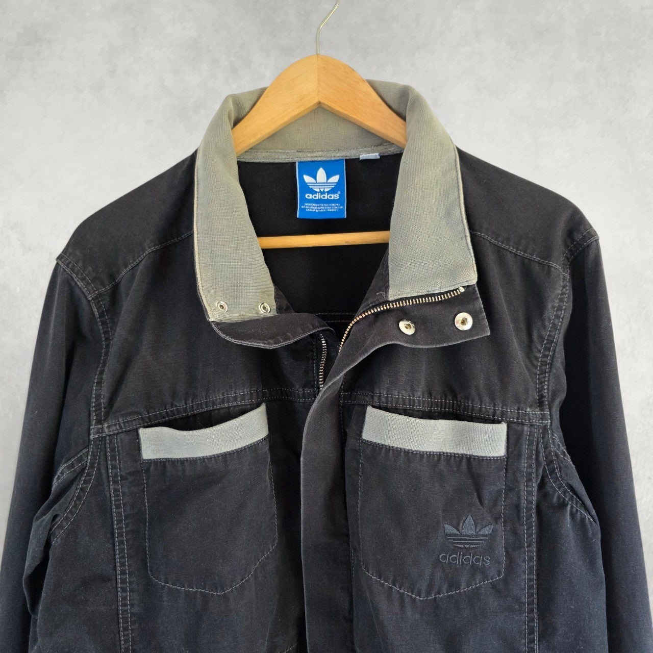 Adidas Originals Jacket Mens Medium Black Grey Track Bomber Y2K Full Zip