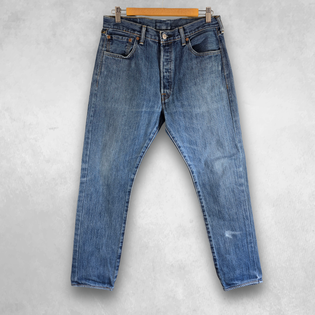 Levis 501 Jeans Mens W31 L30 (Tag W34 L32) Blue Straight Leg Denim Button Fly