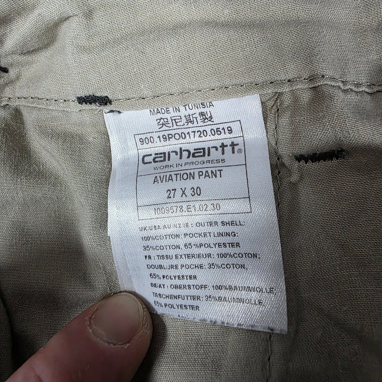 Carhartt WIP Aviation Pant Grey Cargo Trousers W27 L30 Utility Workwear