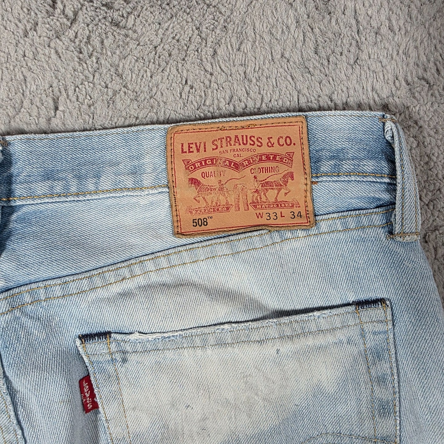 Levi’s 508 Mens Blue Jeans W33 L34 Relaxed Tapered Distressed Denim