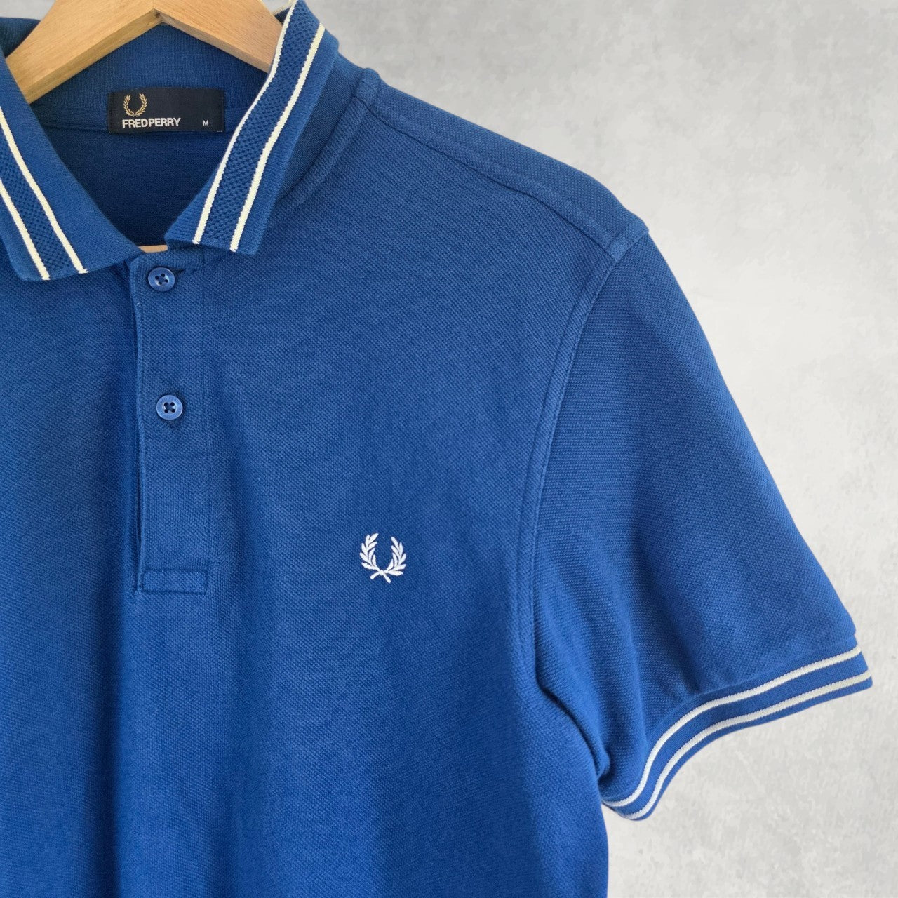 Fred Perry Twin Tipped Polo Shirt Blue Cotton Mod Casual Men’s Medium M