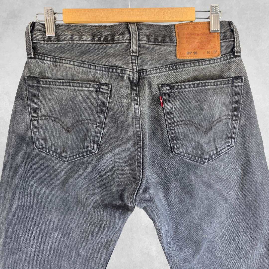 Levi’s 501 ‘93 Jeans Mens W29 L32 (Tagged W30) Black Straight Leg Button Fly