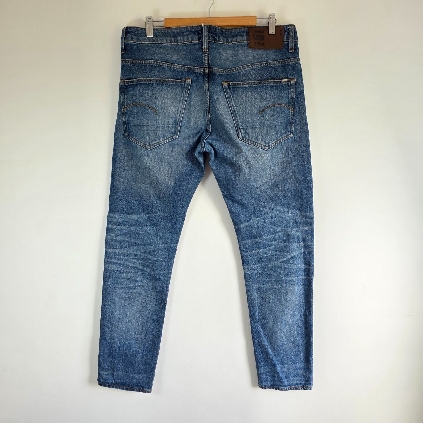G-Star RAW 3301 Slim Jeans W36 L31 Blue Button Fly Denim Mens Casual