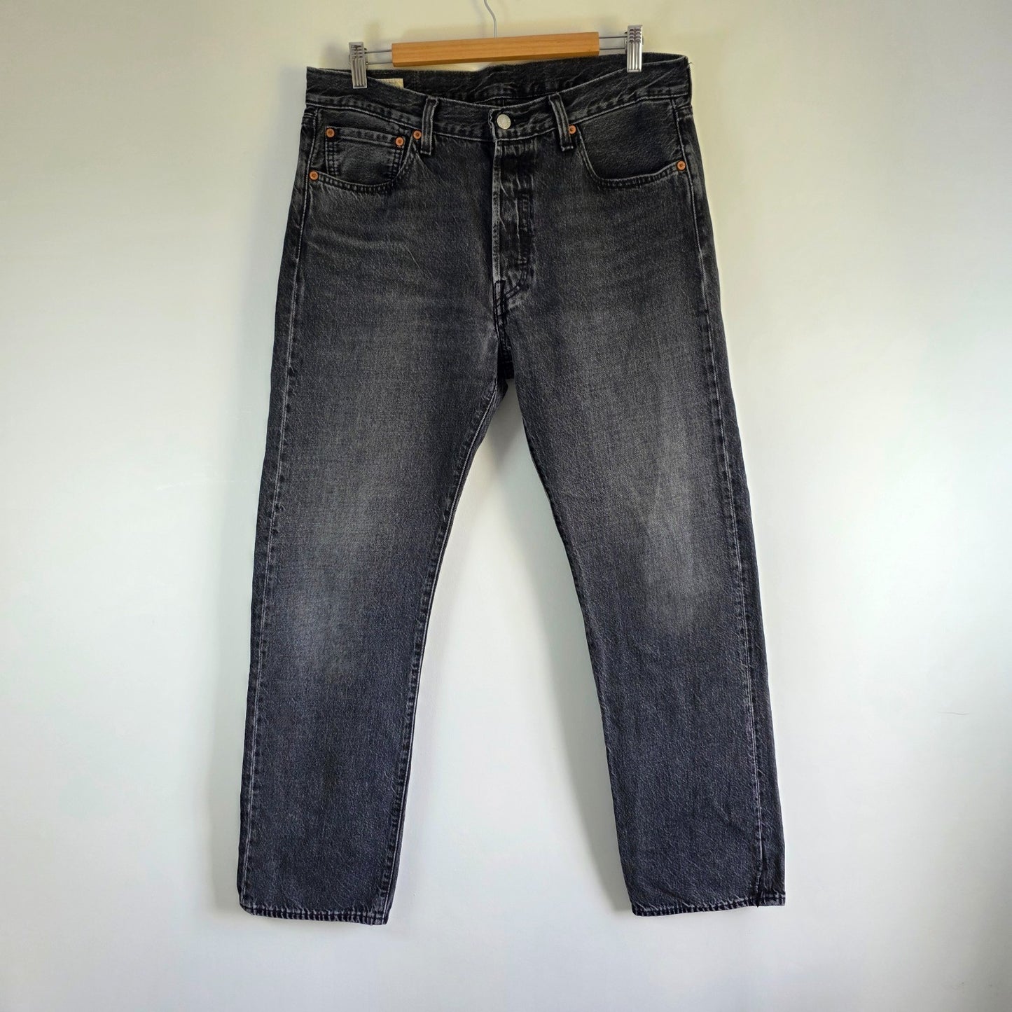 Levi's 501 Straight Leg Jeans W34 L32 Black Grey Denim Button Fly Cotton Men's