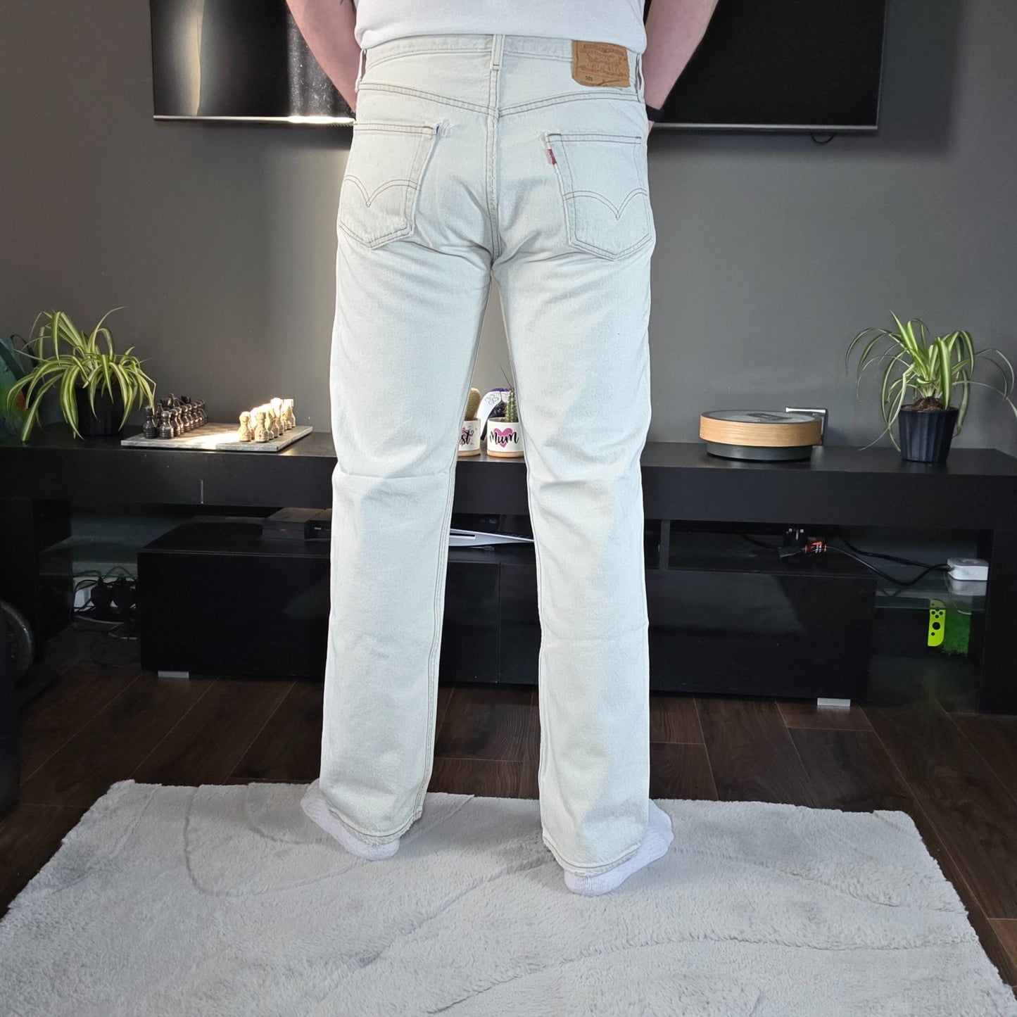 Levi’s 501 USA Made White Straight Jeans W34 L32 Distressed / Paint Marks