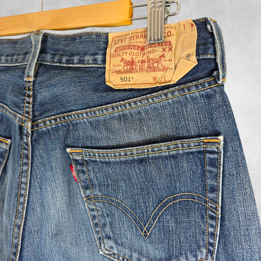 Levis 501 Jeans Mens W32 L33 (Tag W33 L34) Blue Straight Leg Denim Button Fly