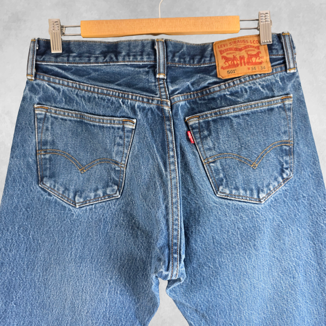 Levi’s 501 Jeans W32 L31 (W34 Tag) Men’s Blue Straight Fit Denim Button Fly