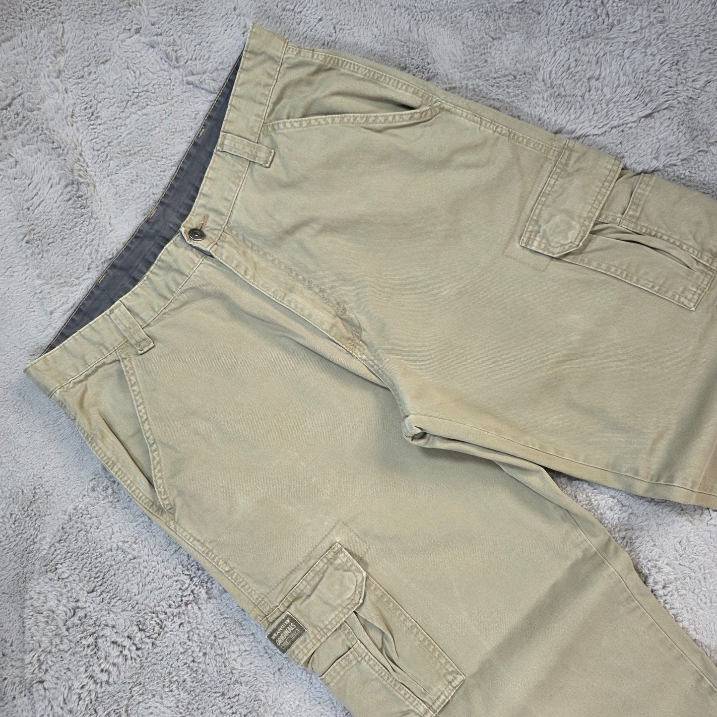 Wrangler Cargo Trousers Men’s Stone Beige Straight Fit W36 L34 100% Cotton