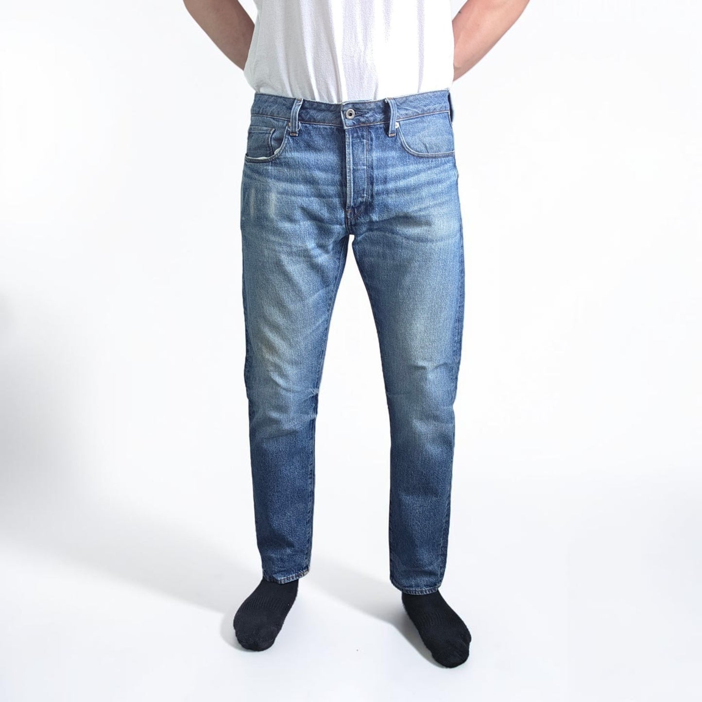 G-Star RAW 3301 Slim Jeans W36 L31 Blue Button Fly Denim Mens Casual