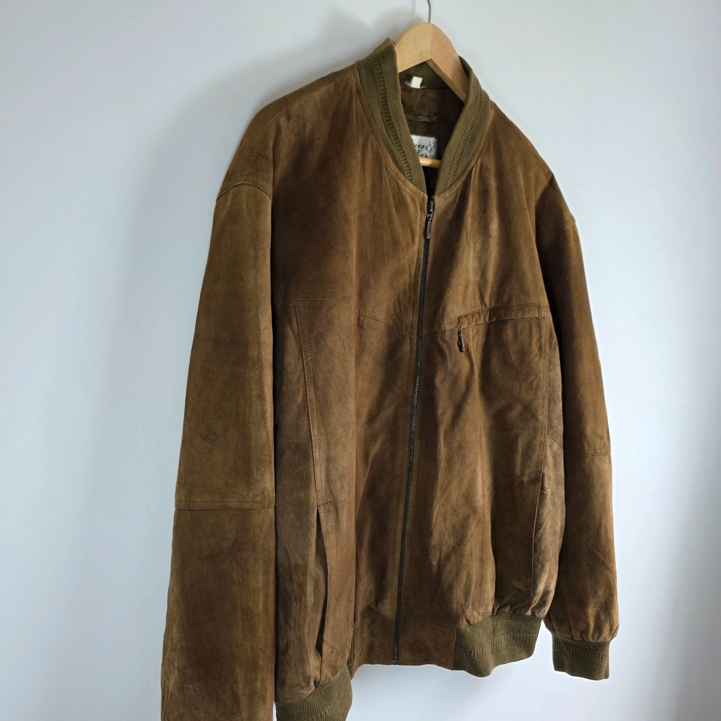 Vintage Rover & Lakes Suede Bomber Jacket Brown Mens L Germany Leather