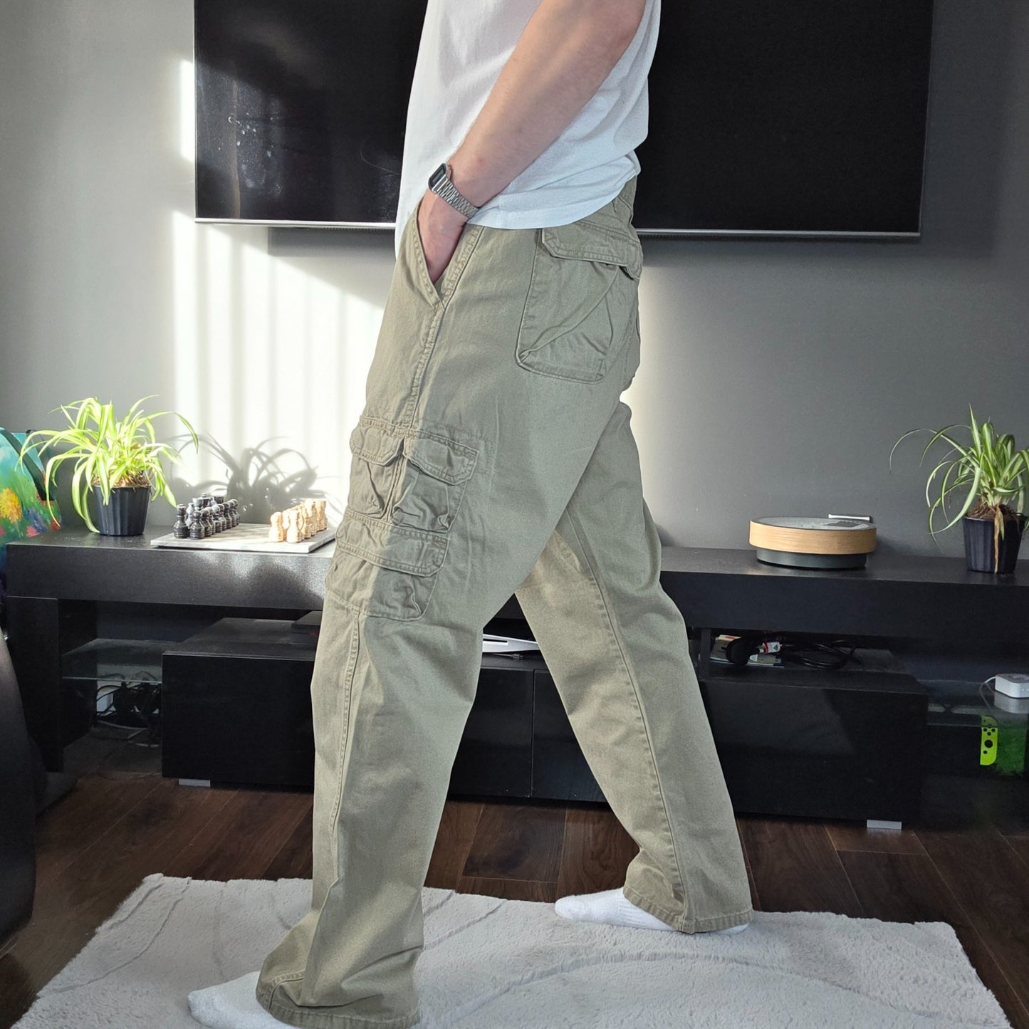 Wrangler Cargo Trousers Men’s Beige Straight Fit W40 L32 100% Cotton