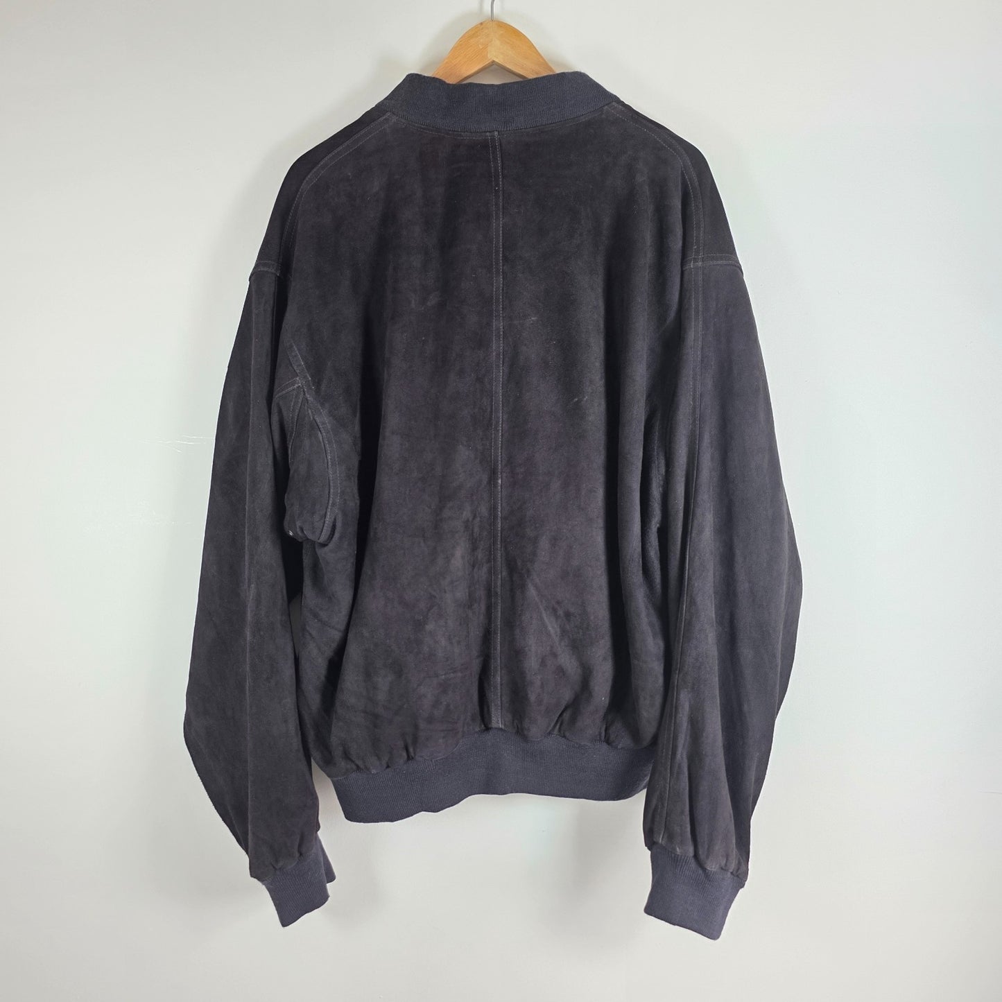 Vintage Suede Bomber Jacket Black Mens XL EU 58 Leather Germany Classic Zip