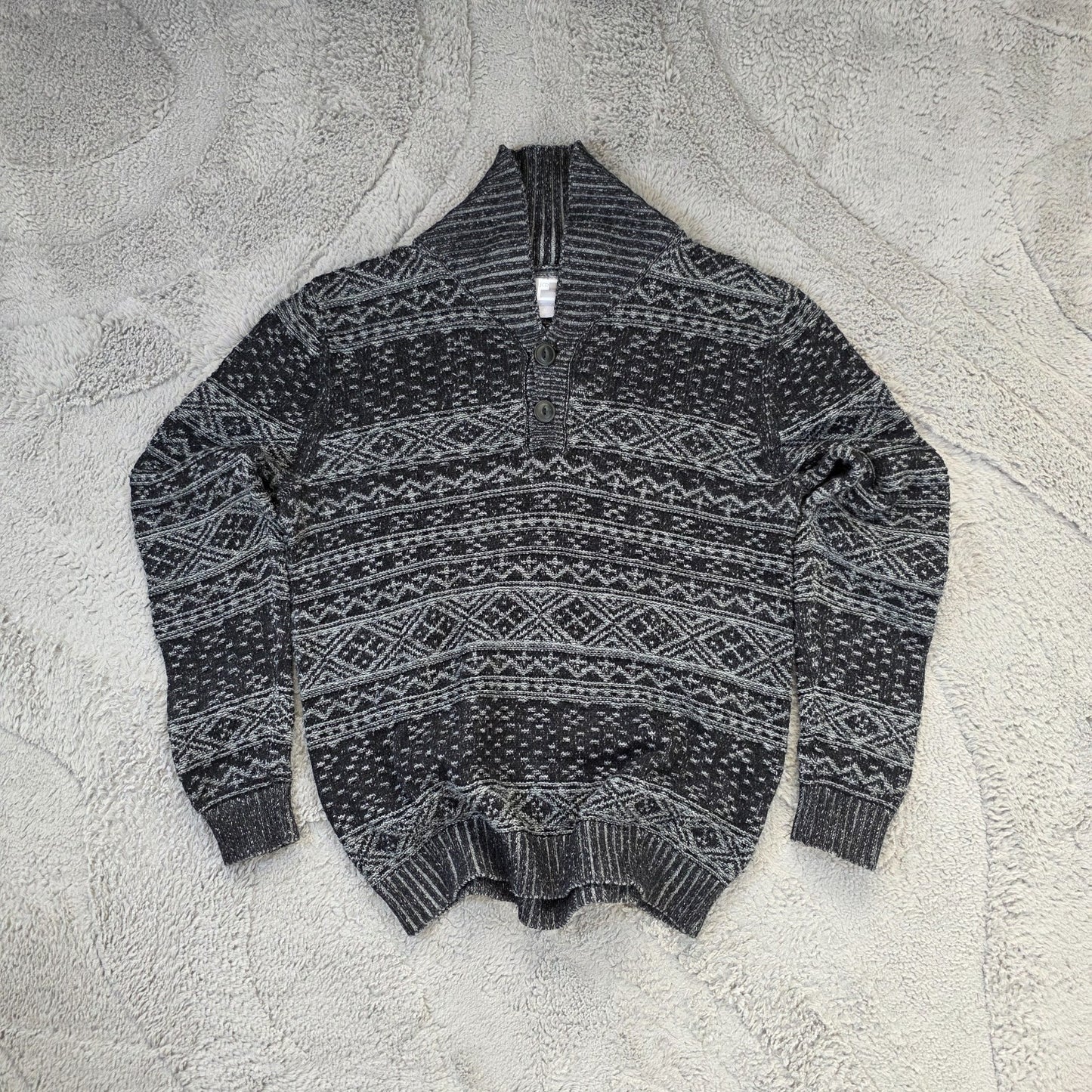 JCP Men’s M Patterned Knit Sweater Shawl Collar Grey Jumper