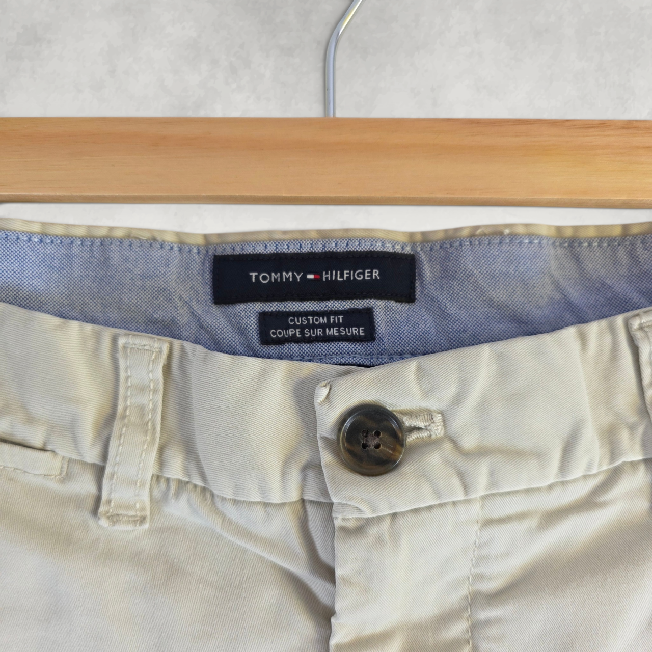 Tommy Hilfiger Chino Trousers W32 L29 Beige Custom Fit Smart Casual Preppy