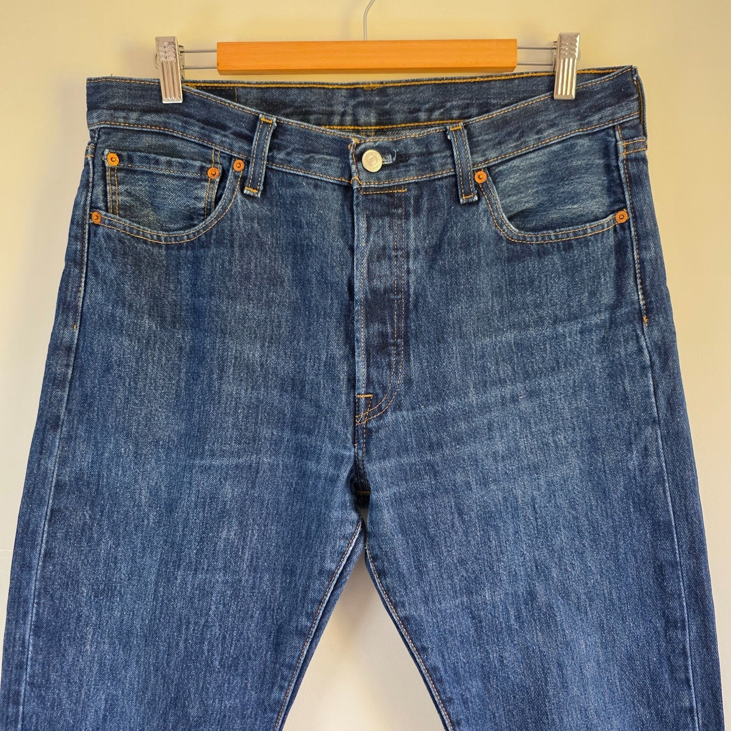 Levi's 501 Straight Leg Jeans W34 L32 Blue Denim Button Fly Cotton Men's