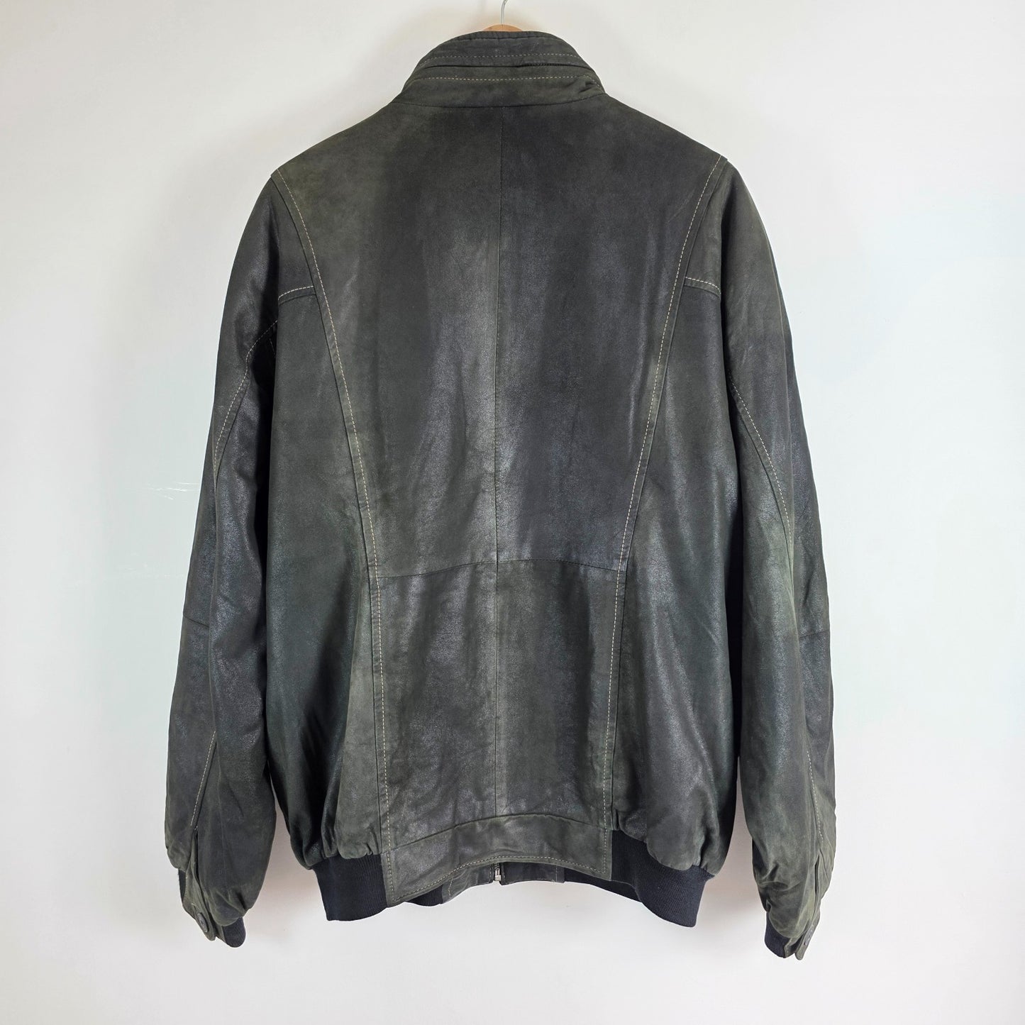 Vintage Abercrombie & Fitch Suede Bomber Jacket Green Mens XL EU 54 Leather