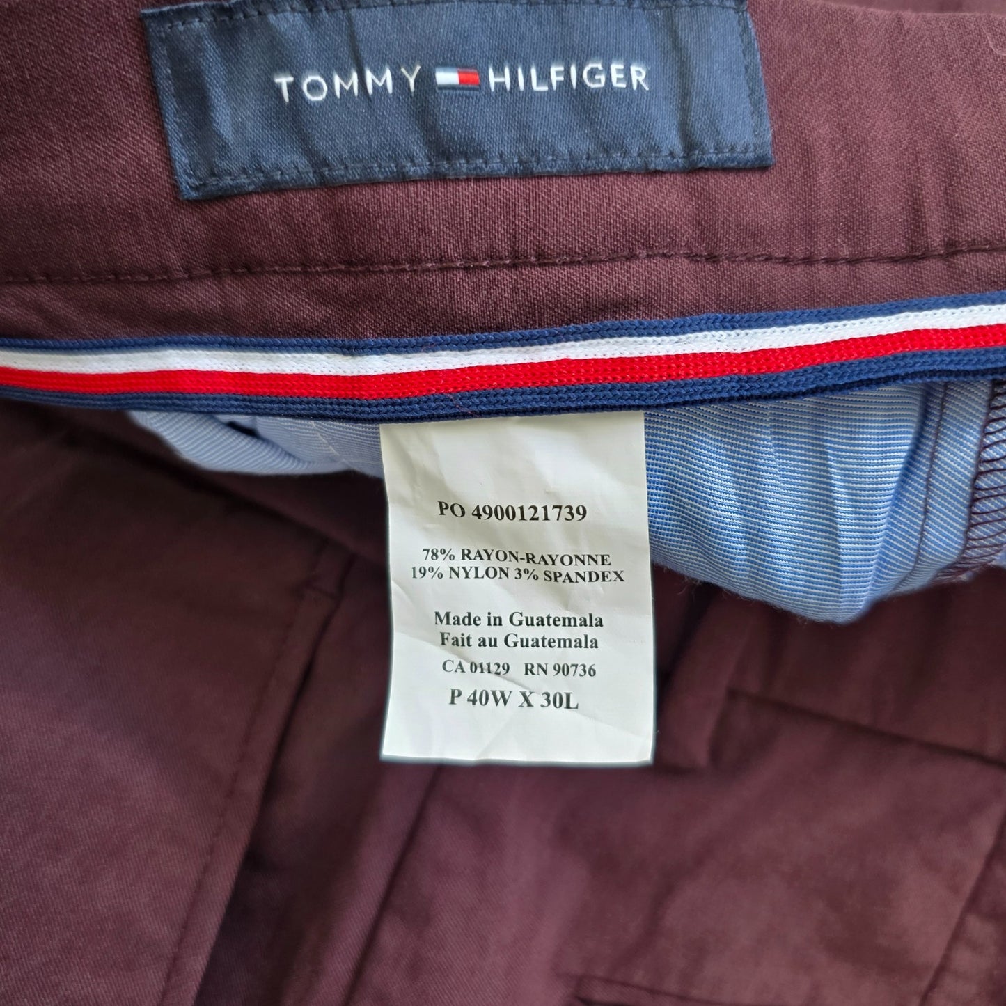 Tommy Hilfiger Smart Trousers W40 L30 Burgundy Stretch Dress Pants Casual