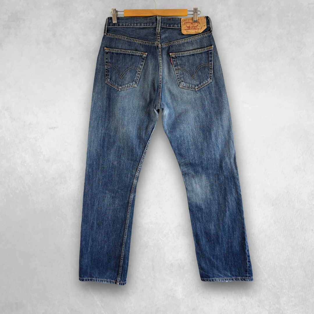 Levis 501 Jeans Mens W32 L33 (Tag W33 L34) Blue Straight Leg Denim Button Fly