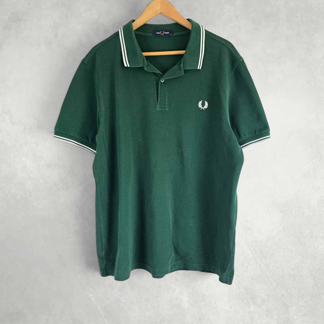 Fred Perry Twin Tipped Polo Shirt Mens XL Green Cotton Classic Mod Preppy