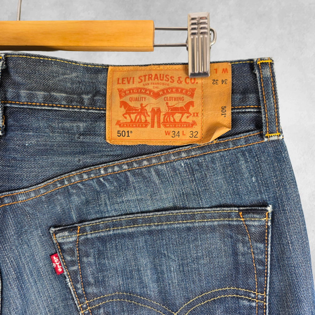 Levi’s 501 Jeans Mens W34 L30 (Tagged W34 L32) Blue Straight Leg Button Fly