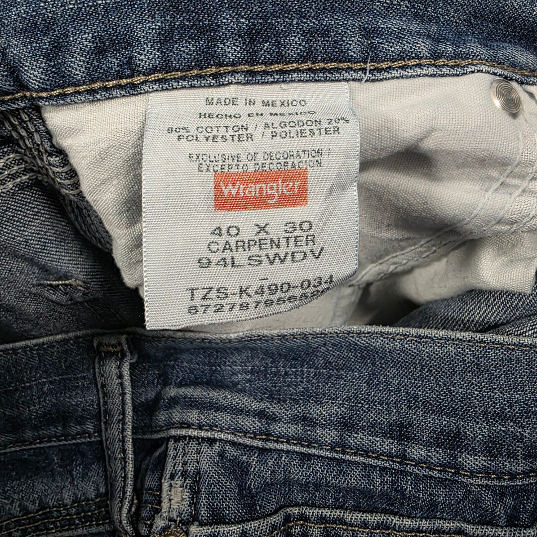 Wrangler Carpenter Jeans W39 L30 (W40 L30 Tag) Relaxed Fit Blue Men’s