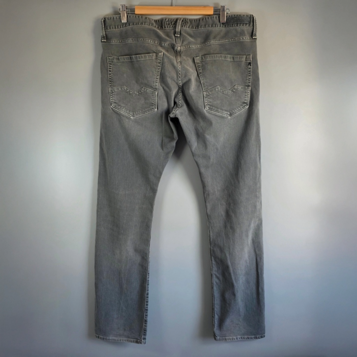Replay WAITOM Men’s Jeans W37 L33 Grey Straight Fit Stretch Denim