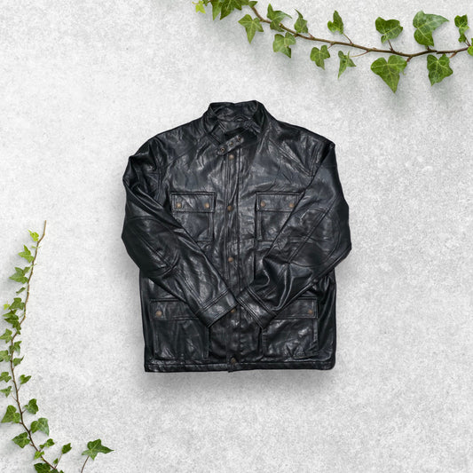 Whispering Smith Black Faux Leather Biker Jacket Men's Size L London/NY Rare