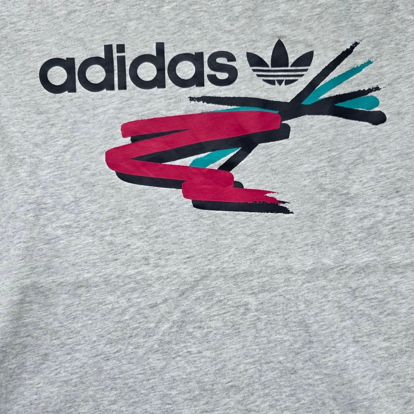 Adidas Trefoil T-Shirt Light Grey Large Graphic Logo Tee Retro Style Cotton