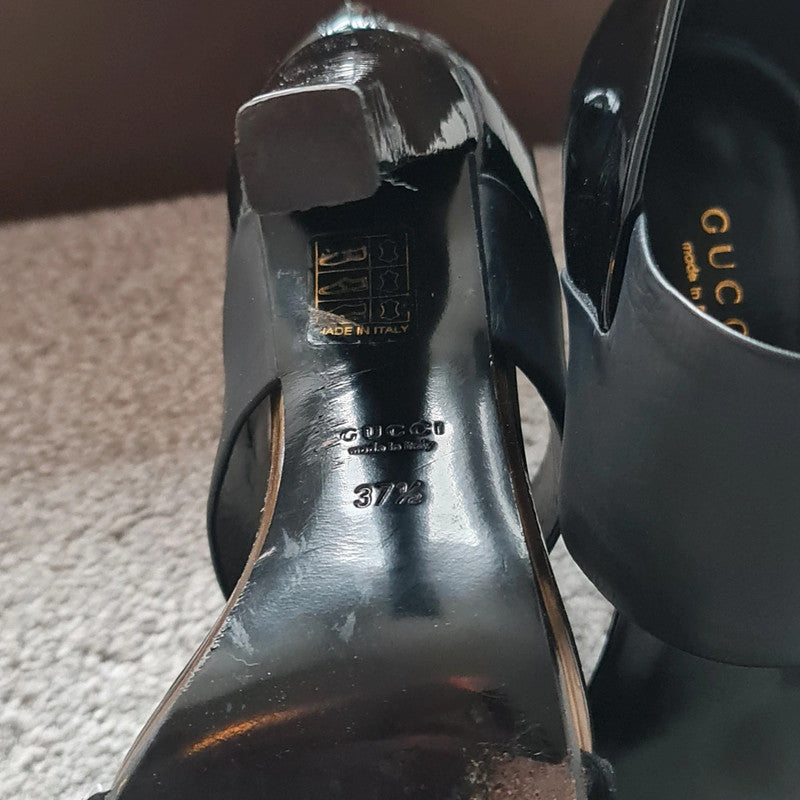 Gucci Black Suede Strappy High Heels with Open Toe Size 4.5