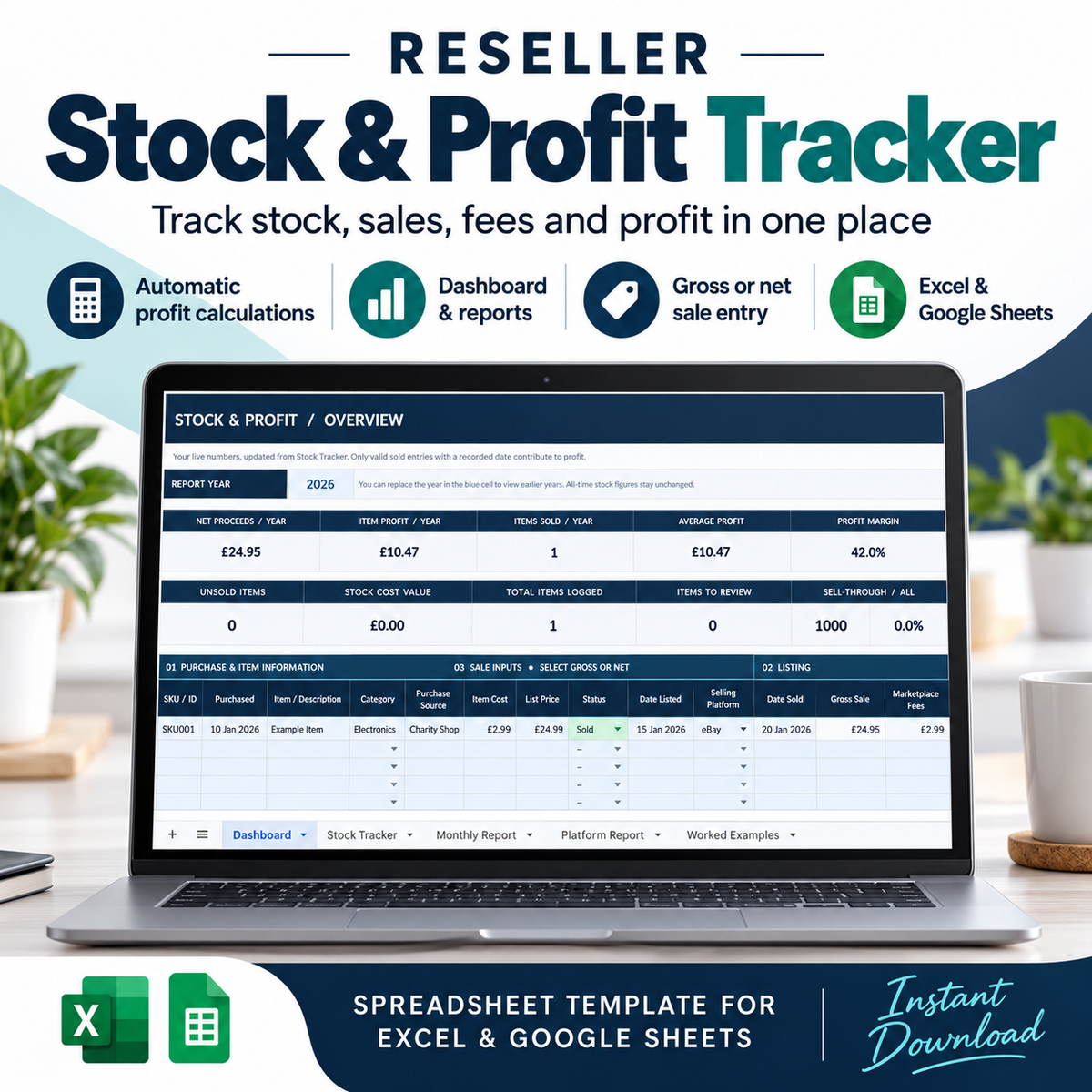 Reseller Stock & Profit Tracker | Excel & Google Sheets