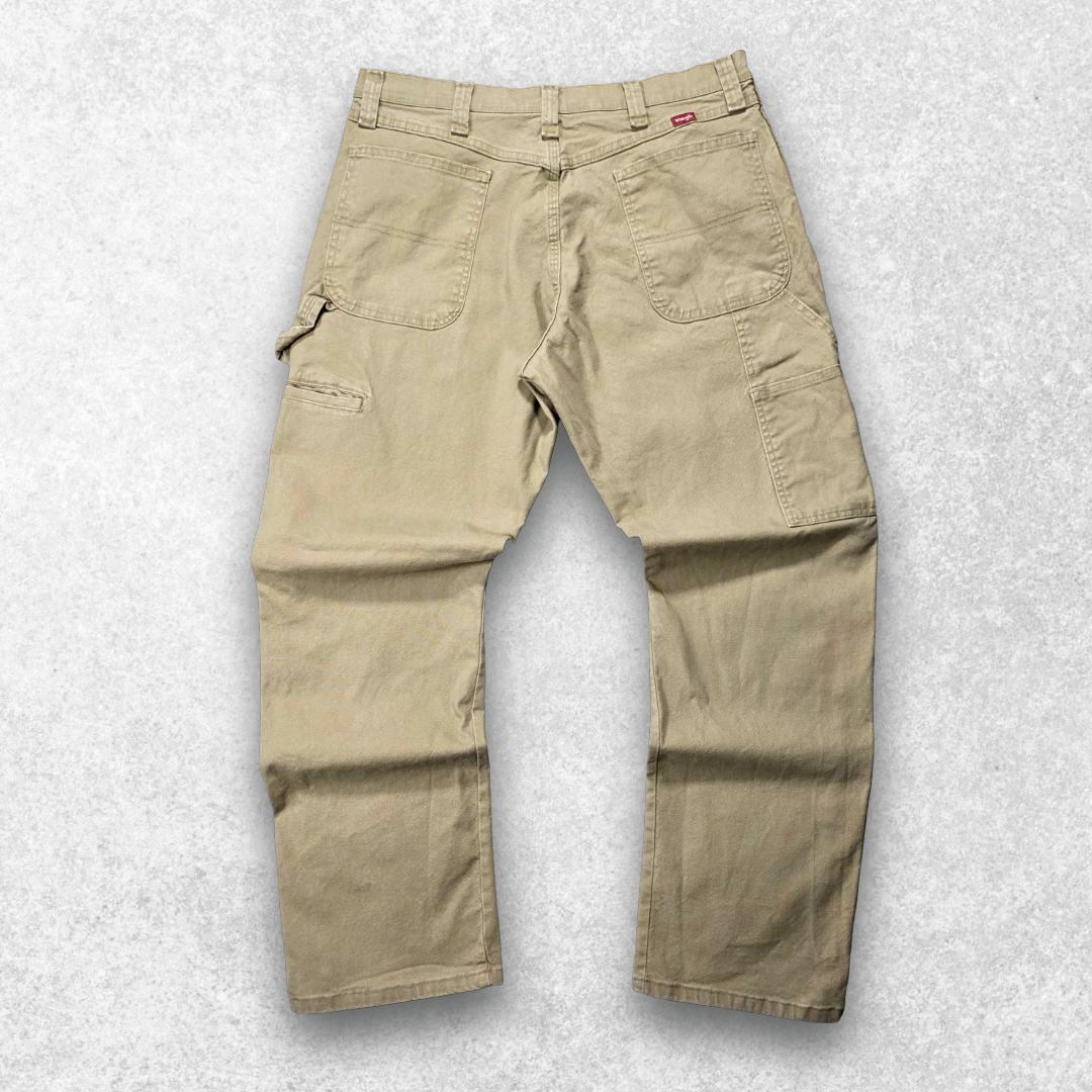 Wrangler Carpenter Beige Workwear Jeans W35 L32 Mexico 99% Cotton Straight Fit