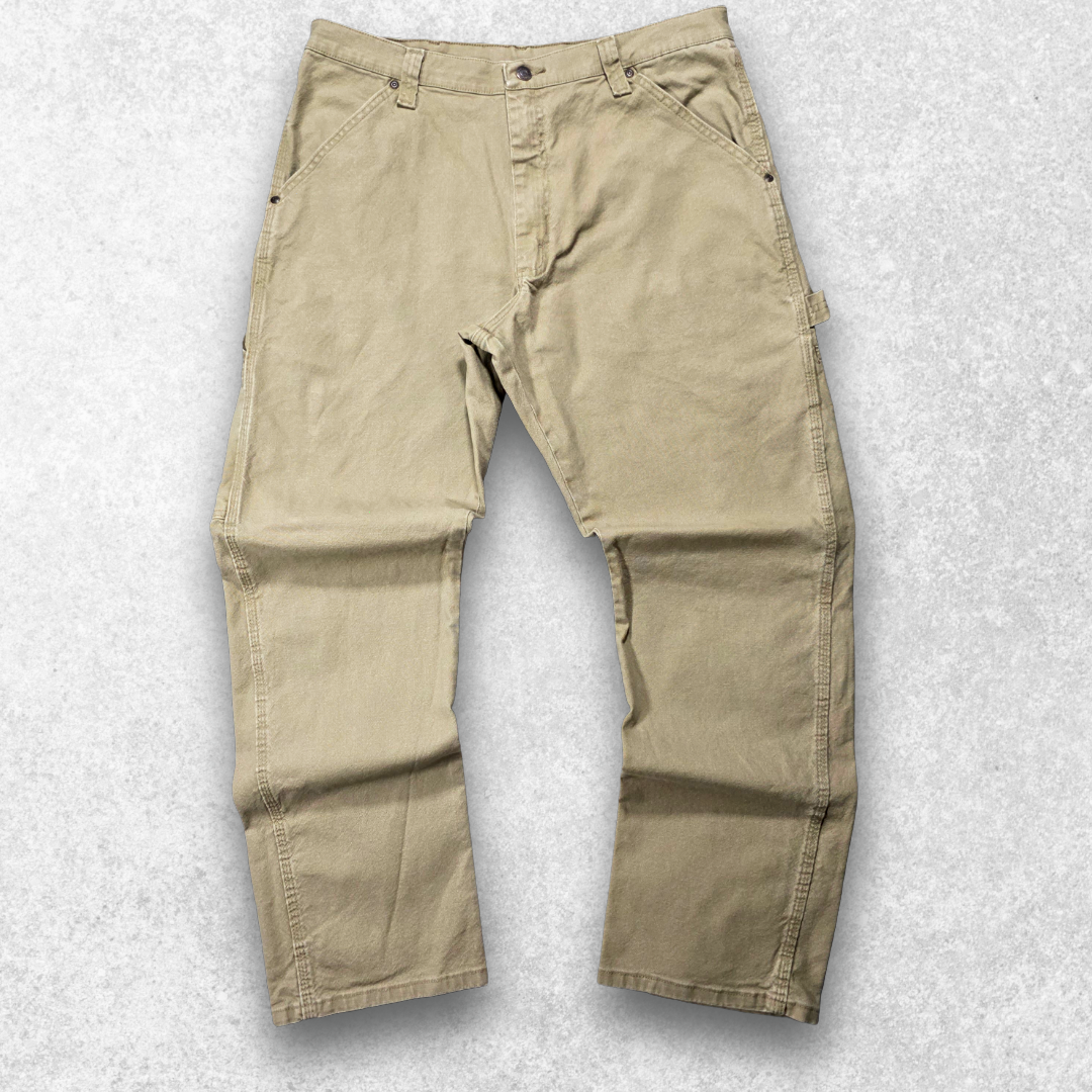 Wrangler Carpenter Beige Workwear Jeans W35 L32 Mexico 99% Cotton Straight Fit