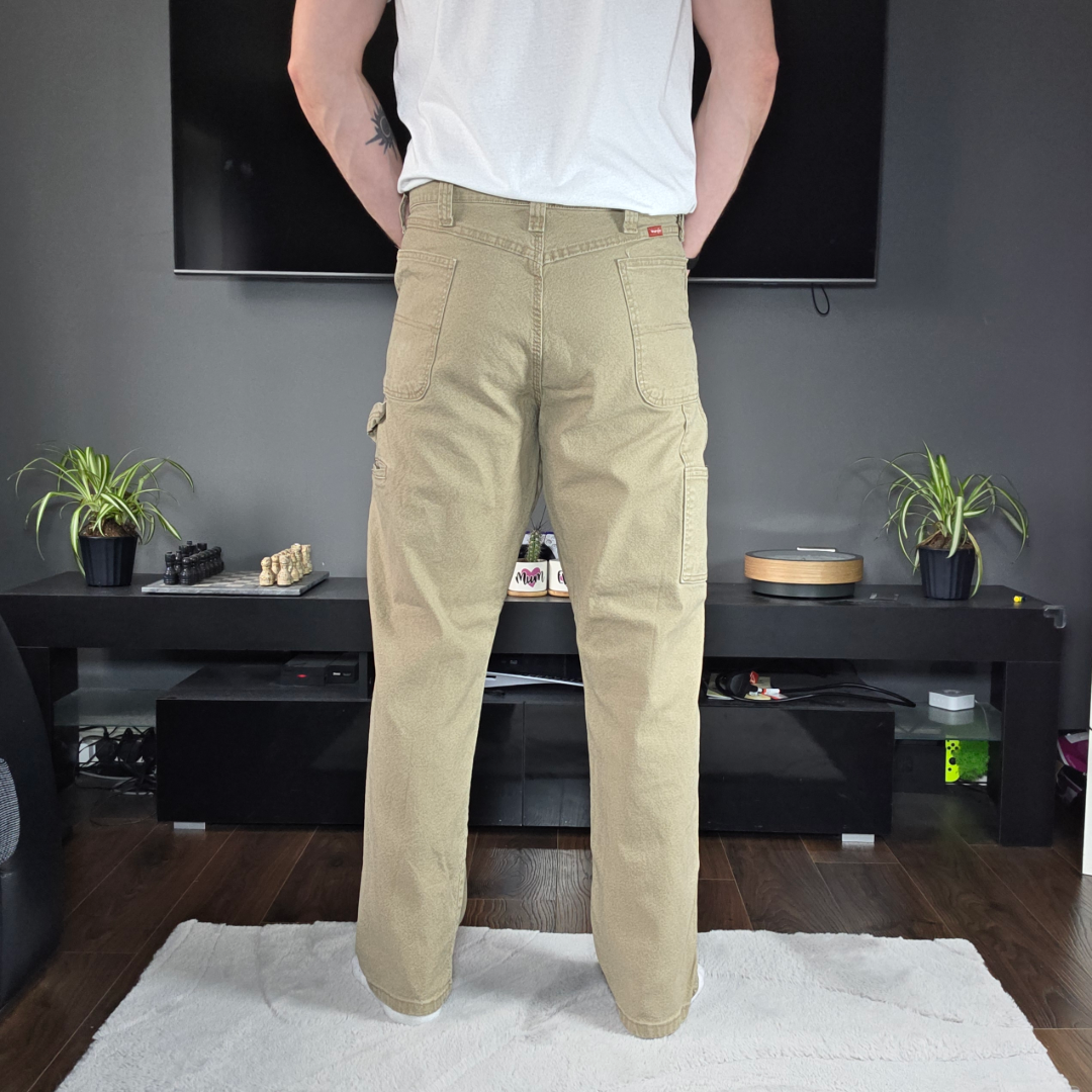 Wrangler Carpenter Trousers Beige Men’s W38 L32 Straight Leg Workwear Utility